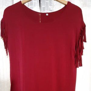 women's burgundy shirt with ruffled sleeves sz M
